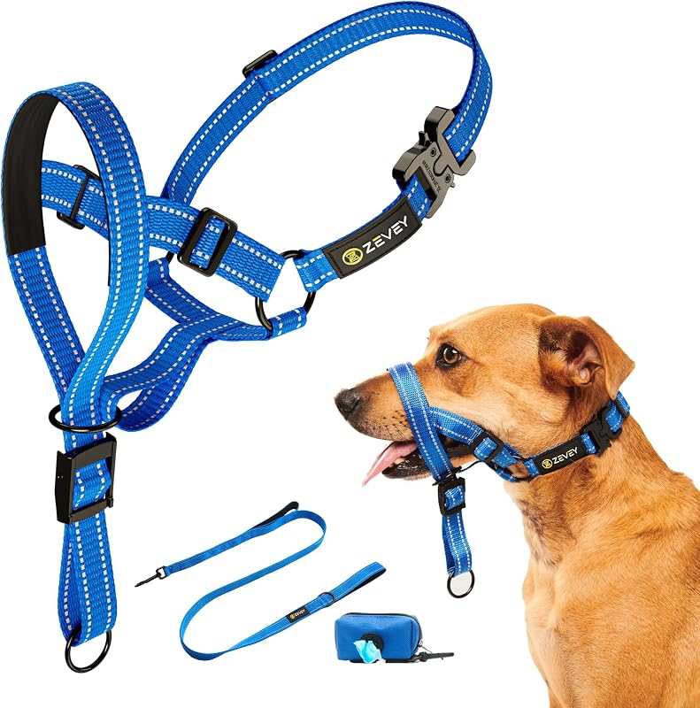 Cabresto para Cães com Guia, Alça de Segurança e Ajuste Regulável ZEVEY ZV500, Azul, Tamanho S