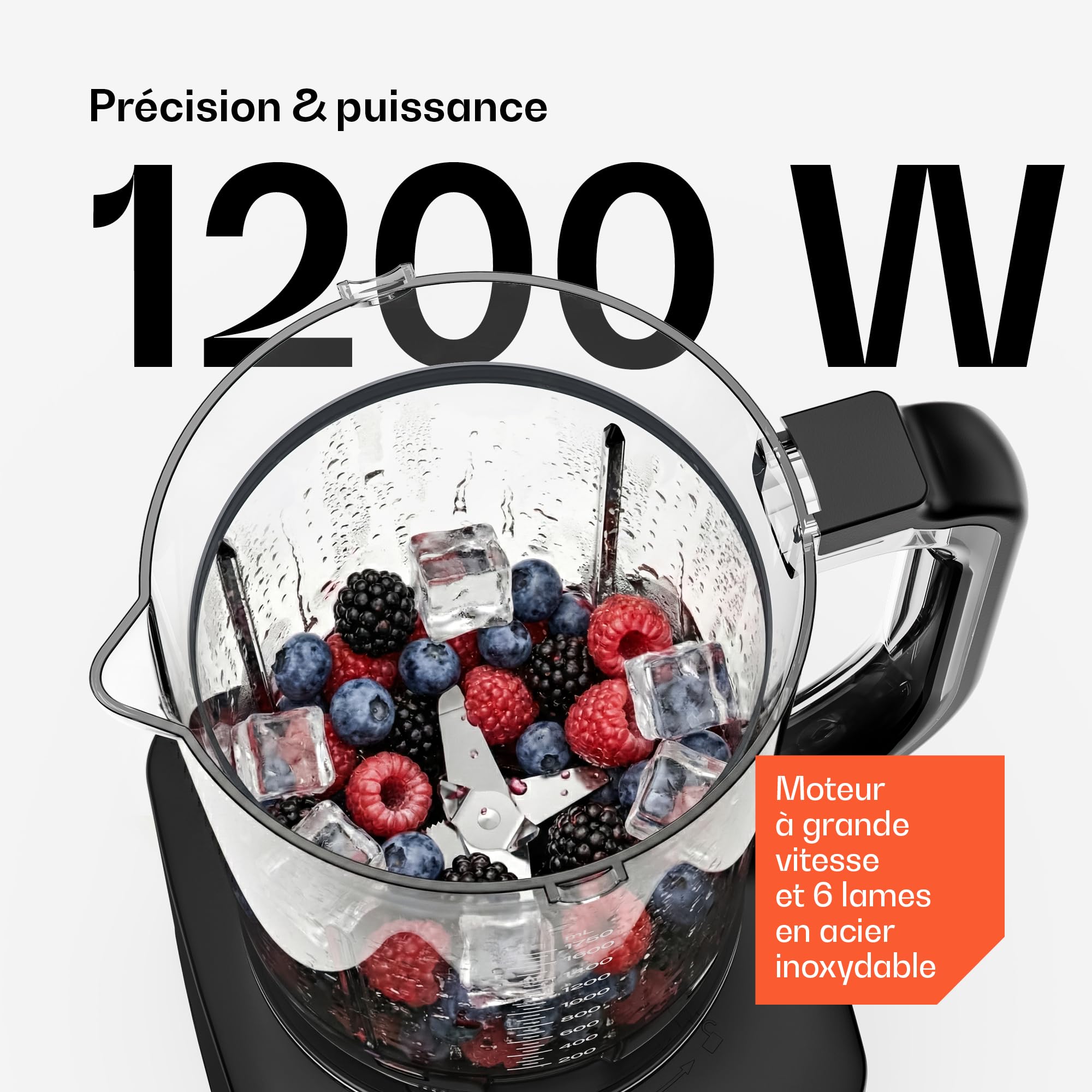 Klarstein Velaire Robot de cuisine avec blender - Appareil de cuisine multifonction de 1200 W, bol de 2 l, blender de 1,75 l, 6 programmes & vitesses, accessoires presse-agrumes & hachoir à viande