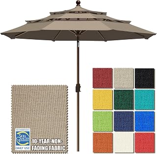 EliteShade USA 10-Year-Non-Fading 9ft 3-Tier Market Patio Umbrella, Commercial Grade Outdoor Table Umbrella with Crank Open, Windproof & UPF 50+ UV Protection, Heavy Duty Ventilation for Garden, Deck, Pool, Backyard, Beach & Bistro, Mushroom