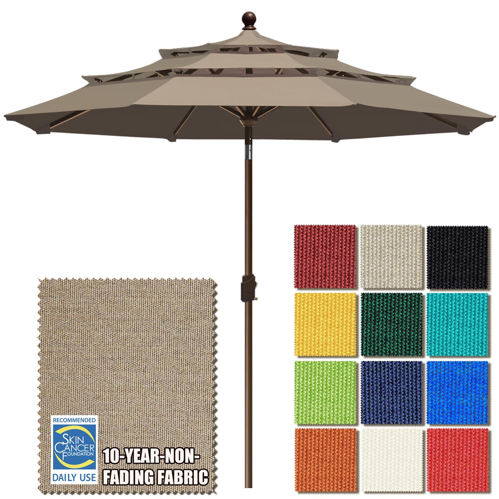 Photo 1 of EliteShade USA 10-Year-Non-Fading 9ft 3-Tier Market Patio Umbrella, Commercial Grade Outdoor Table Umbrella with Crank Open, Windproof & UPF 50+ UV Protection, Heavy Duty Ventilation for Garden, Deck, Pool, Backyard, Beach & Bistro, Mushroom
