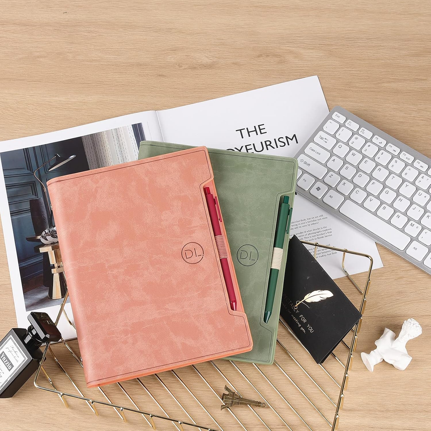 Notizbuch A5 Nachfüllbar Liniert 160 Seiten 100 g/m² Rosa mit Taschen