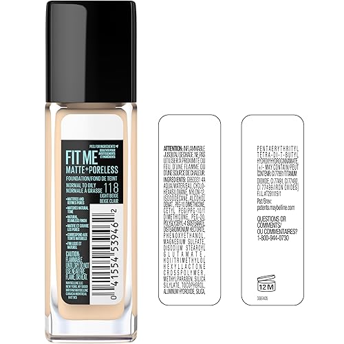 Miniatura 8 de MAYBELLINE Fit Me - Base de maquillaje líquida, mate y antiporos (Matte + Poreless), sin aceite, tono beige puro (True Beige), 1 unidad (el embalaje