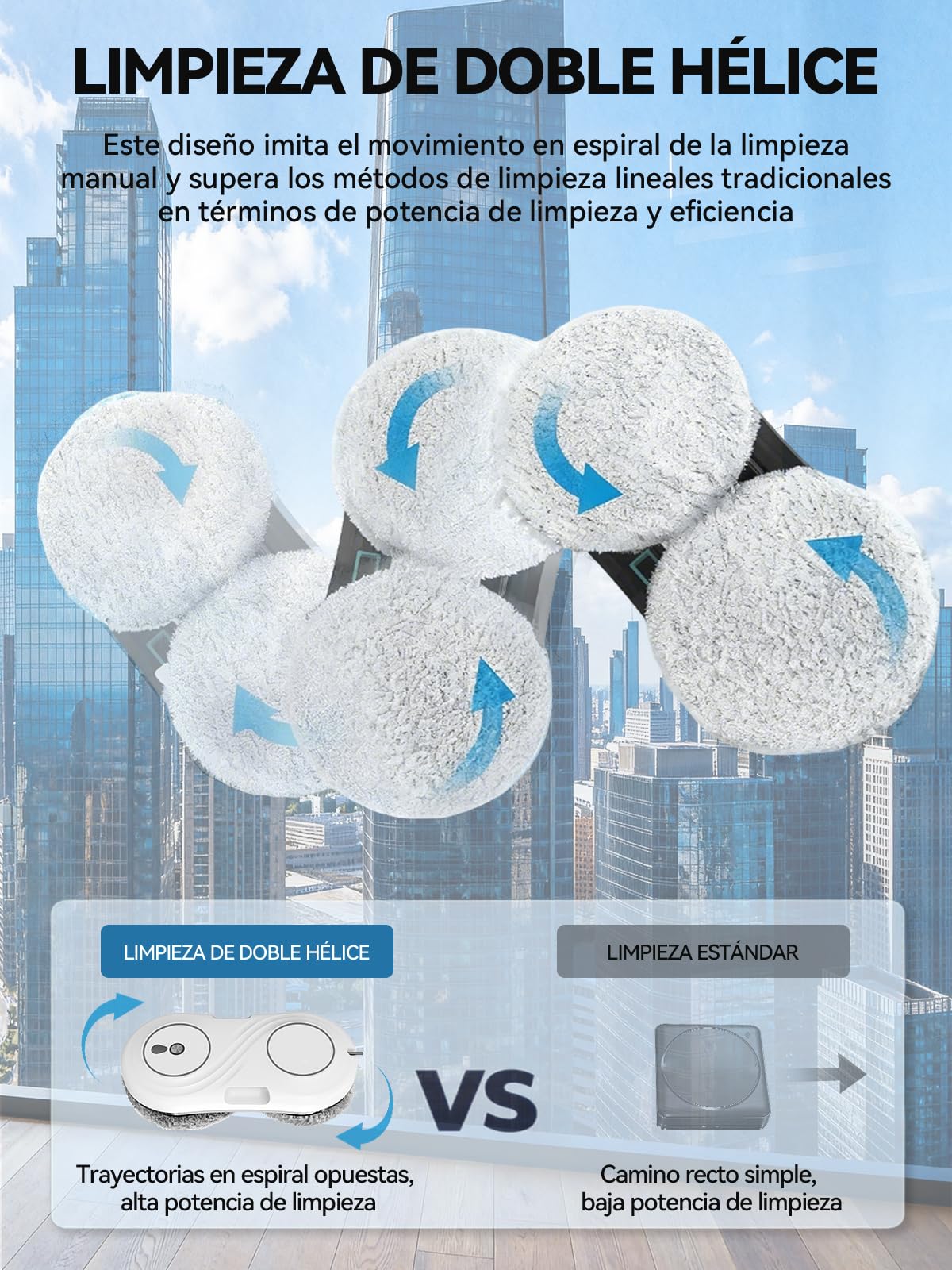 Robot Limpiacristales, Lavado de Ventanas con Doble Boquilla y Potencia de Succión de 7000 Pa, 3 Modos de Limpieza, Limpia Cristales Electrico Ventanas, WD12D