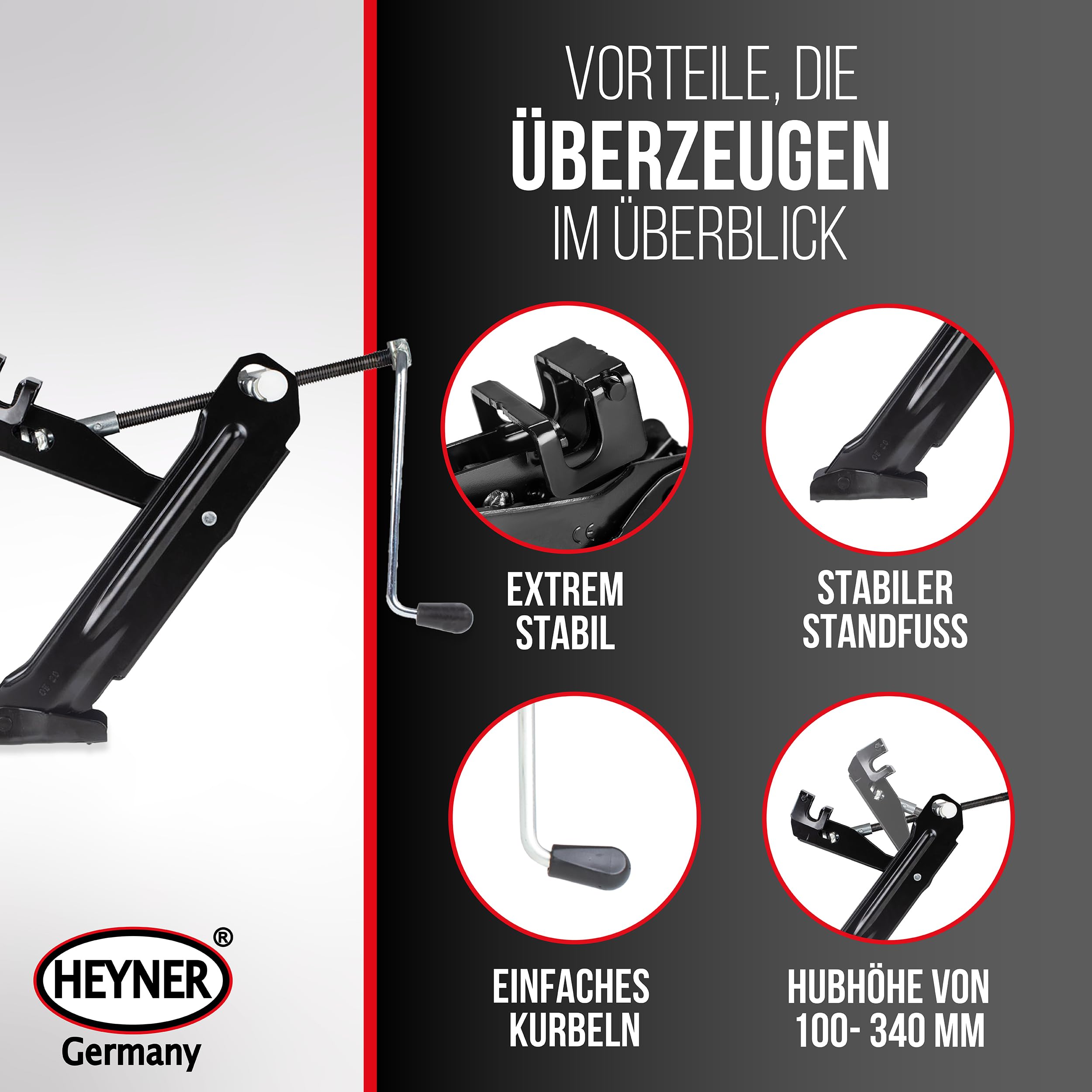 HEYNER® OEM Scherenwagenheber mit 1,1 t Tragkraft passend für VW Caddy | Geeignet ab Baujahr 2011, Nur für Frontantrieb Modelle, Erstausrüsterqualität, Top Qualität Made in EU, inklusive Tasche