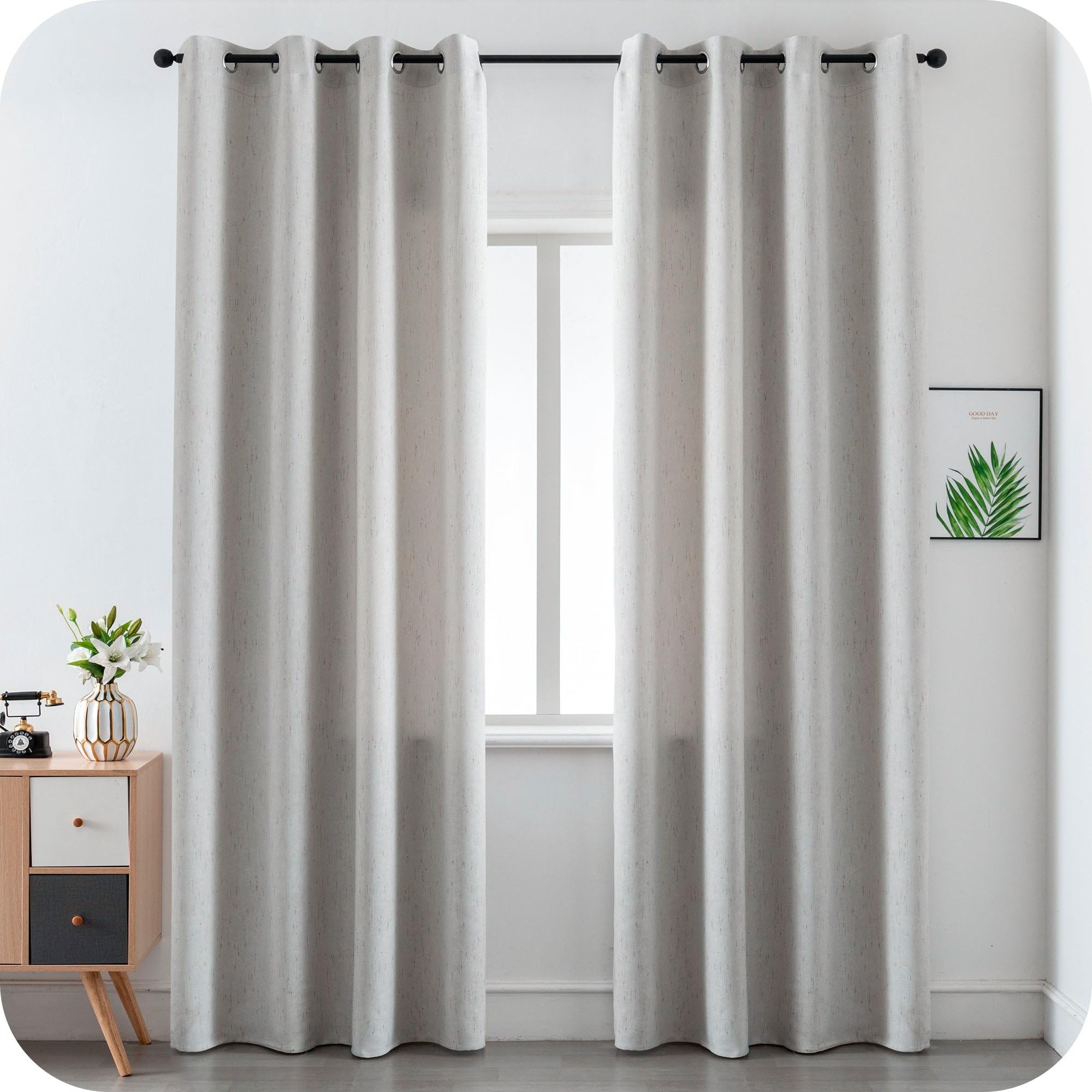 GIRASOLE HOME Paire de rideaux Pantelleria semi-opaques, anti-flamme, motif à rayures, tissu ignifuge certifié, 2 panneaux de 140x260cm avec œillets, gris clair