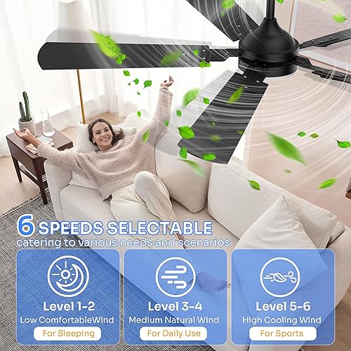 Miniatura 2 de Ventiladores de techo con luces, ventiladores de techo modernos de 52 pulgadas con luces y control remoto, motor reversible de CC, silencioso, 3CCT