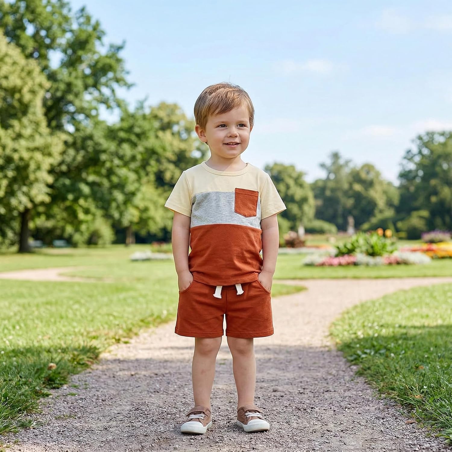 Toddler Boy Clothes Baby Summer Outfit Patchwork Tee Shorts 12M-4T image 2