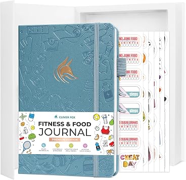 Clever Fox Fitness and Food Journal Premium   Guided Daily Workout, Meal & Weight Loss Tracker for Women & Men   Exercise Diet Planner Aquamarine