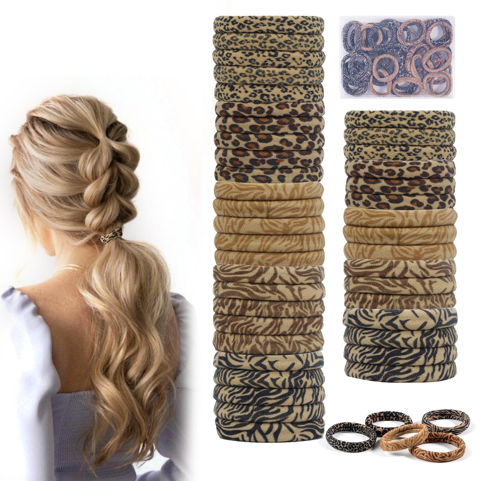 Elastic Hair Ties, 60 Pcs Thick Seamless Hair Bands No Damage Soft Ponytail Holders Hair Bobbles with Clear Storage Box for Women Girls