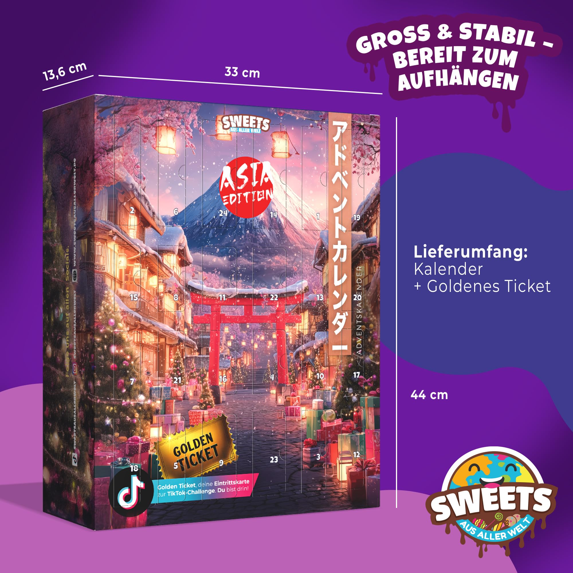 Asiatische Süßigkeiten Adventskalender 2025 - Japanische, koreanische Snacks - Weihnachtskalender XL