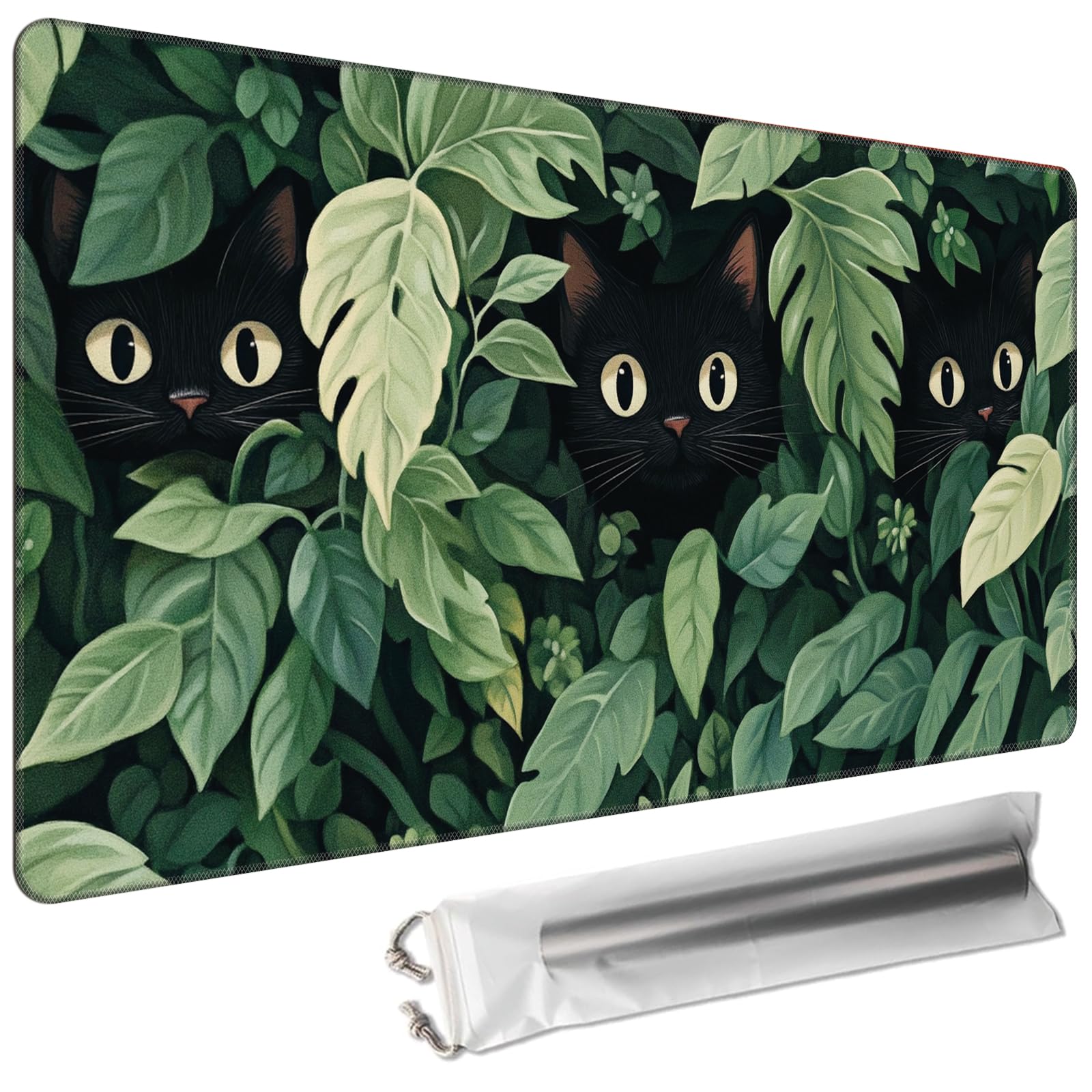 Cdkfxjy MTG Playmat 24 x 14in Includes Storage Bag,TCG Playmat with Soft Surface Premium Non-Slip Rubber Backing Stitched Edges Durable Gaming Mat,Cats Hiding in Bush — image 1