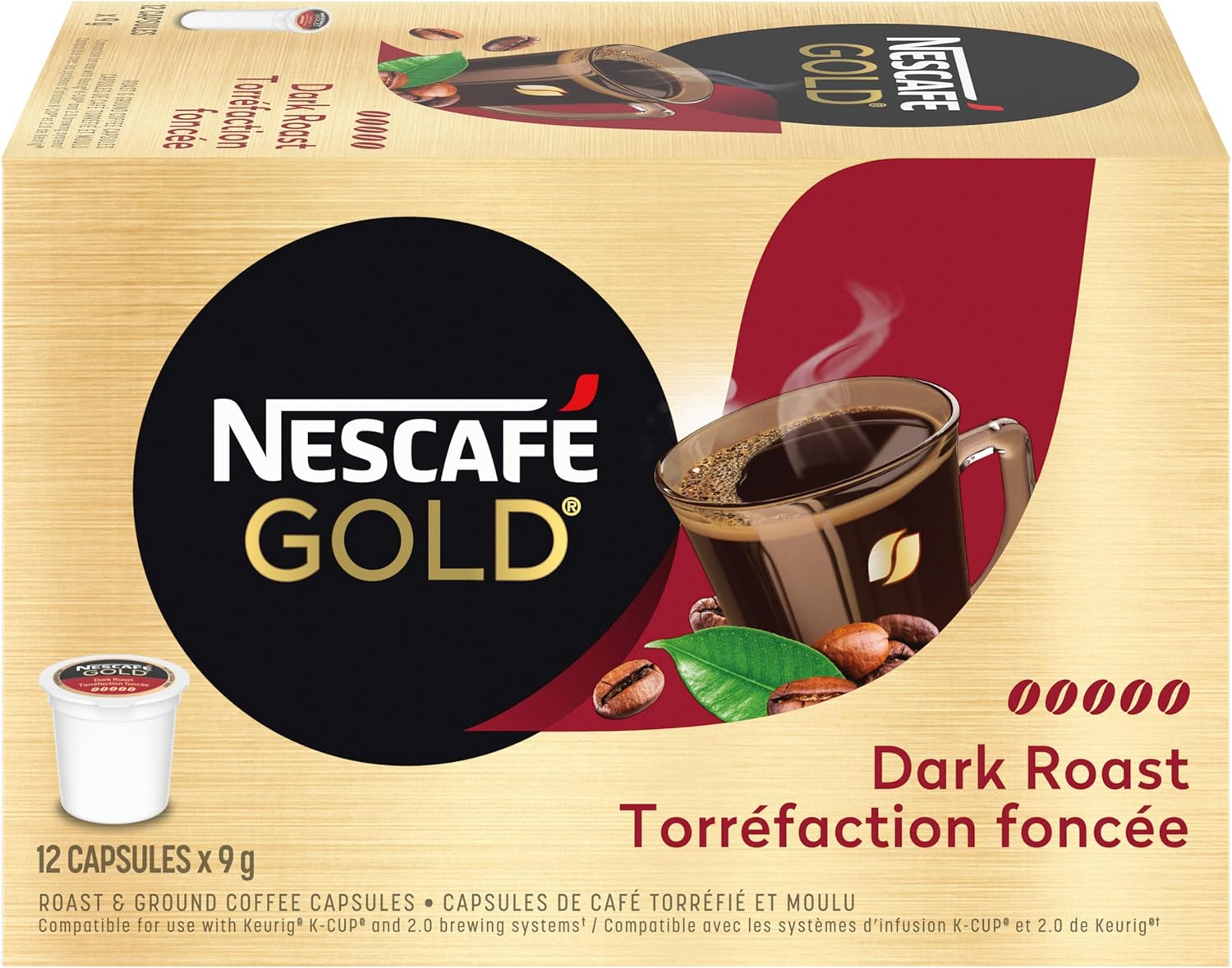 Nescafé Gold Dark Roast Coffee, Keurig KCup Compatible Pods, 12