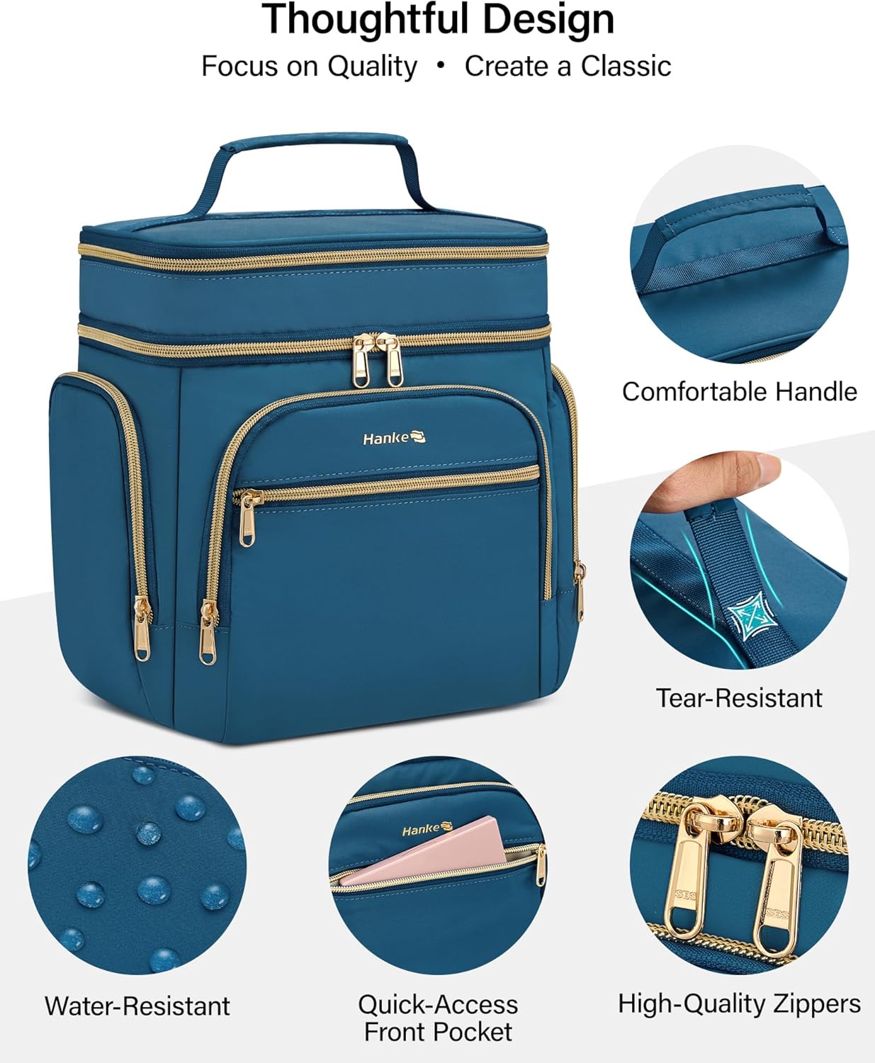 Hanke Large Toiletry Bag for Women Travel, Double Layer Organizer with Wide Opening for Full-Size Cosmetics & Toiletries, 12.2L Water-Resistant Makeup Bag,Navy Blue