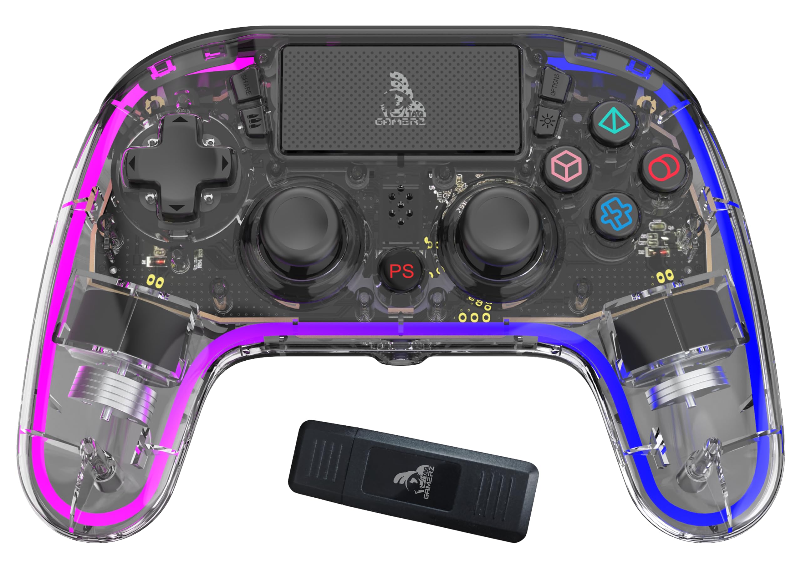 TAG Gamerz GWL2000 Wireless+Bluetooth+Wired Gamepad For PS3/PS4/PC/Android/iOS, Hall Effect Trigger & Joystick, Game Controller With 2 Macro & 6 Axis Gyro, Turbo Mode, Upto 16 Hours Gaming, RGB Joypad-image-13