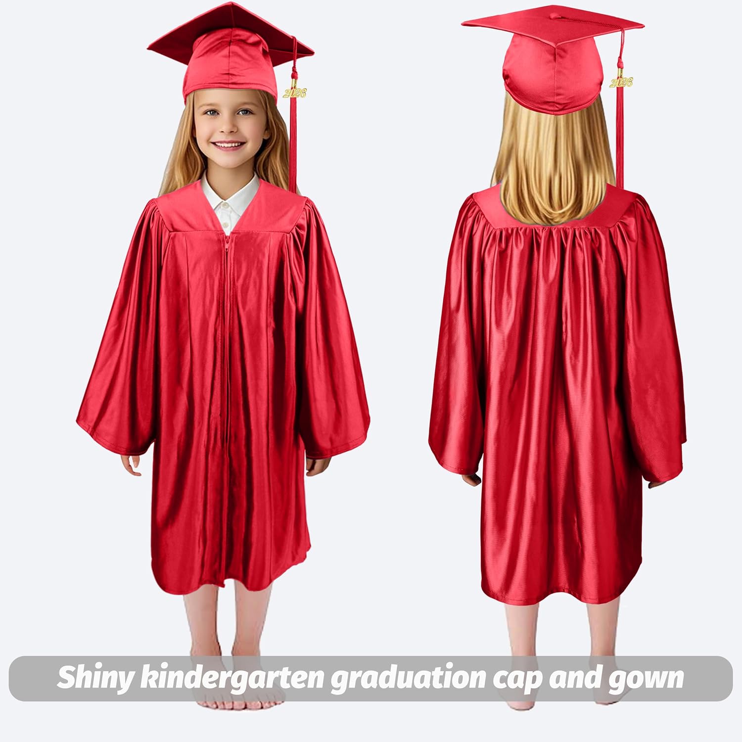 GraduationForYou Shiny Kindergarten Cap and Gown 2026 Tassel set Red 27''(3'6''-3'8'')