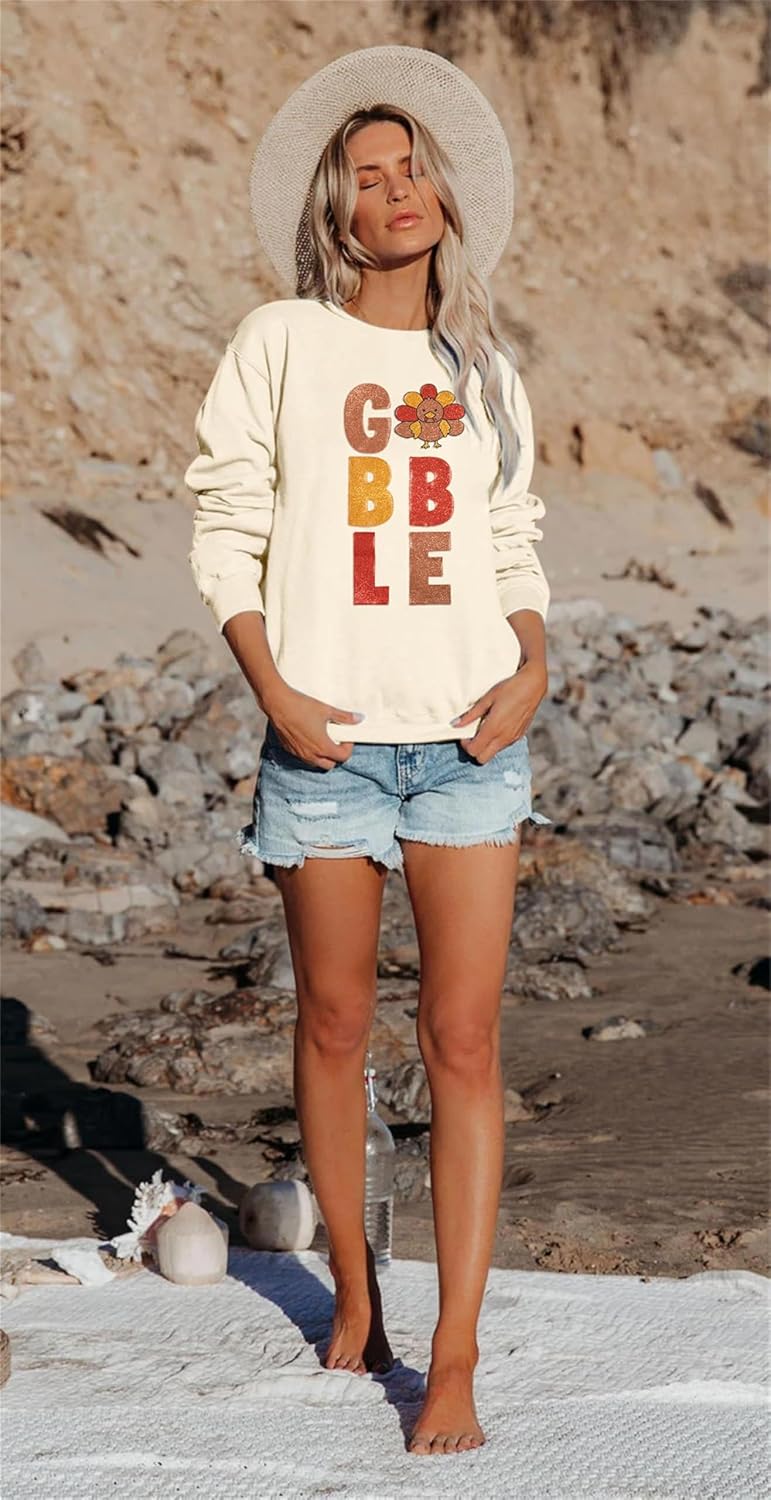 VILOVE Thankful Sweatshirt For Women Thanksgiving Pullover Blessed Shirt Thankful Graphic Letter Printed Long Sleeve Shirt - Image 6