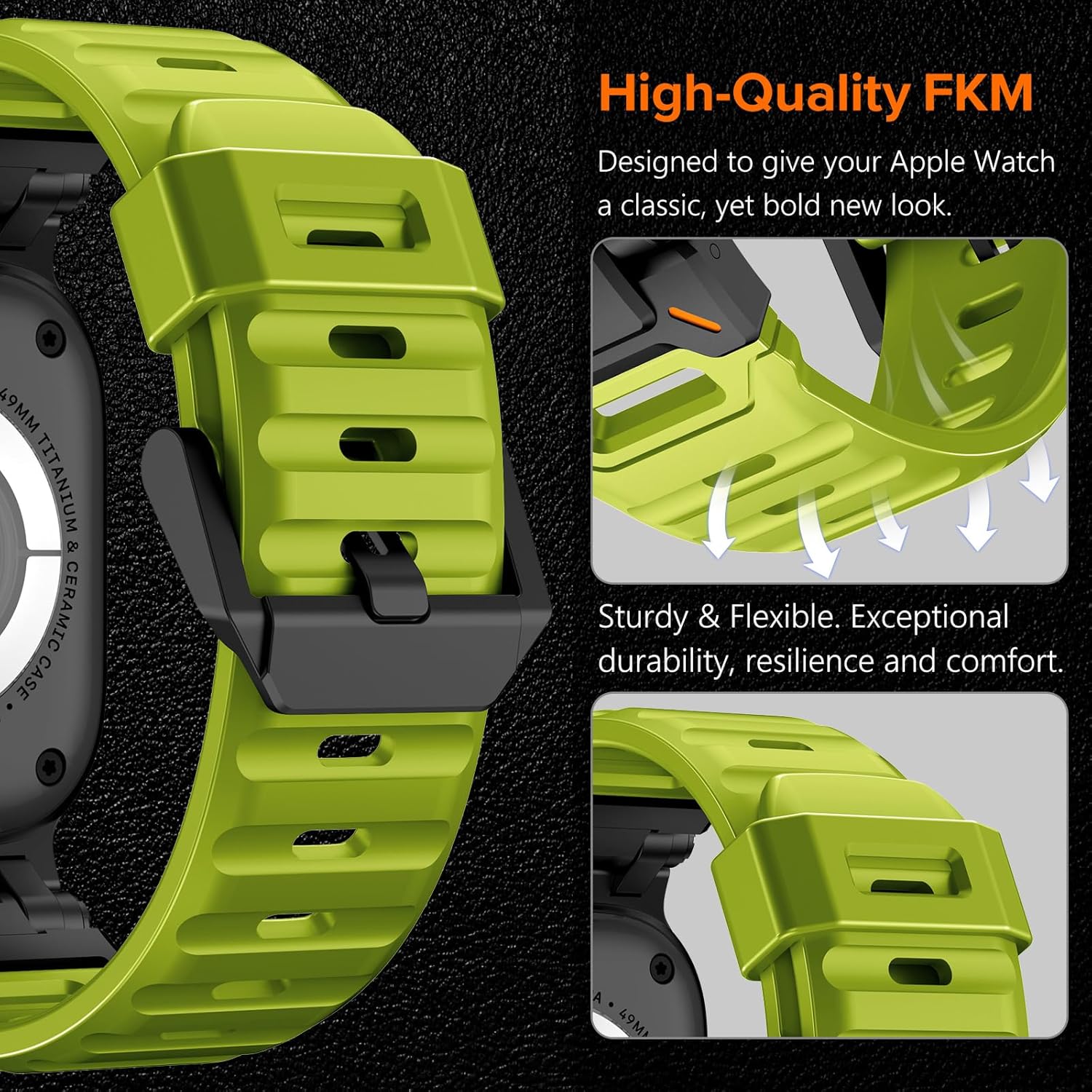 KADES Rugged TPU Sport Band for Apple Watch Ultra 3/2/1 49mm, Metal Connectors for Apple Watch Series 11/10/SE3 46mm Series 9/8/SE2/7/6/SE/5/4/3/2/1 45mm/44mm/42mm