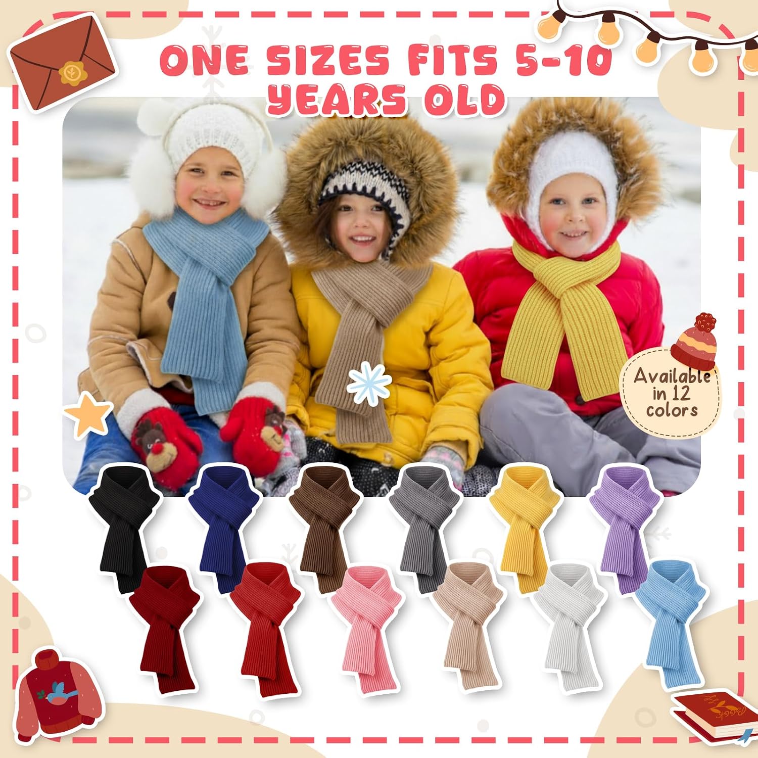 16/24 Pcs Kids Warm Winter Scarf Bulk Knit Children Soft Neck Warmer Wrap Outdoor for Toddlers Boys Girls 5-10 Year
