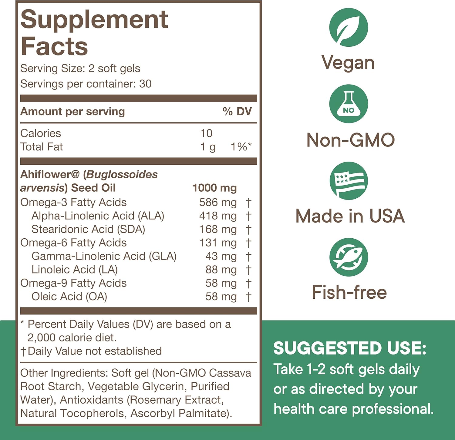 Vegan Omega 3-6-9 with Ahiflower, Plant-Based Heart, Brain, Skin, Health, Joint Support, No Fish Oil, Sugar-Free, Gluten-Free, Non-GMO by Forest Remedies (Soft Gels) : Health & Household