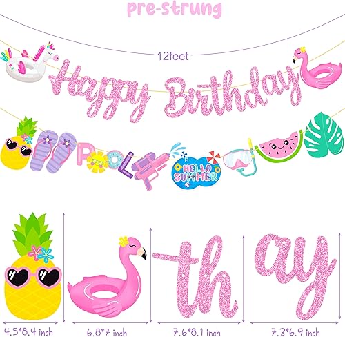 Miniatura 5 de Pancartas de fiesta de cumpleaños para piscina, 2 unidades, pancartas recortadas para fiesta de piscina, decoraciones de fiesta de piscina,