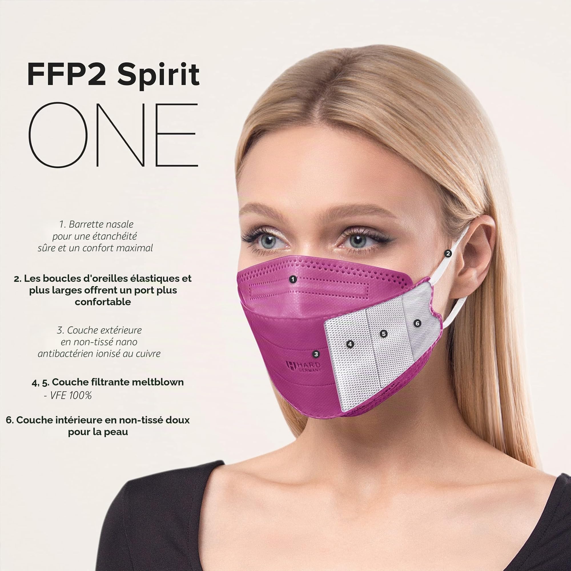 HARD Mask Masque respiratoire FFP2 | Fabriqué en Allemagne | Respirateur | taille standard | Filtration 99,5% | ÖKO-TEX | emballage scellé individuellement - Bordeaux - 20 piéces