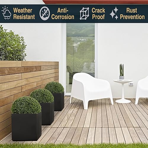 Miniatura 4 de Wallowa Maceta metálica de cubo pesado, maceta grande negra para exteriores, 17 pulgadas de largo x 17 pulgadas de ancho x 20 pulgadas de alto, 24