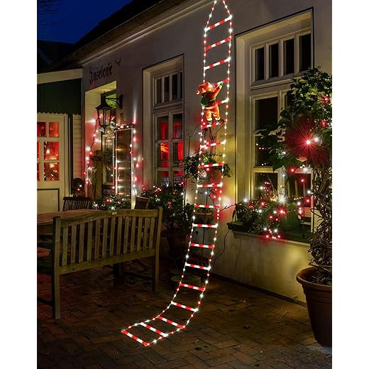 Toodour LED Christmas Lights - 10ft Christmas Decorative Ladder Lights with Santa Claus, Xmas Decorations Light for Indoor Outdoor, Window, Garden, Home, Wall, Xmas Tree Decor - White & Red