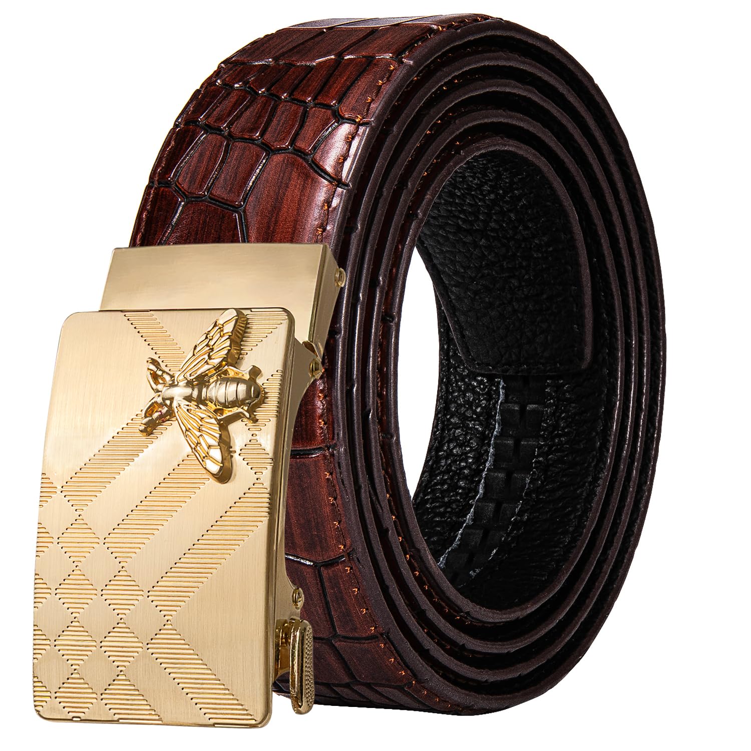 Dubulle Men's Ratchet Belt Gold/Black/Red/Green/Blue/White Automatic Buckle Business Casual Belt Gift - Adjustable Fit