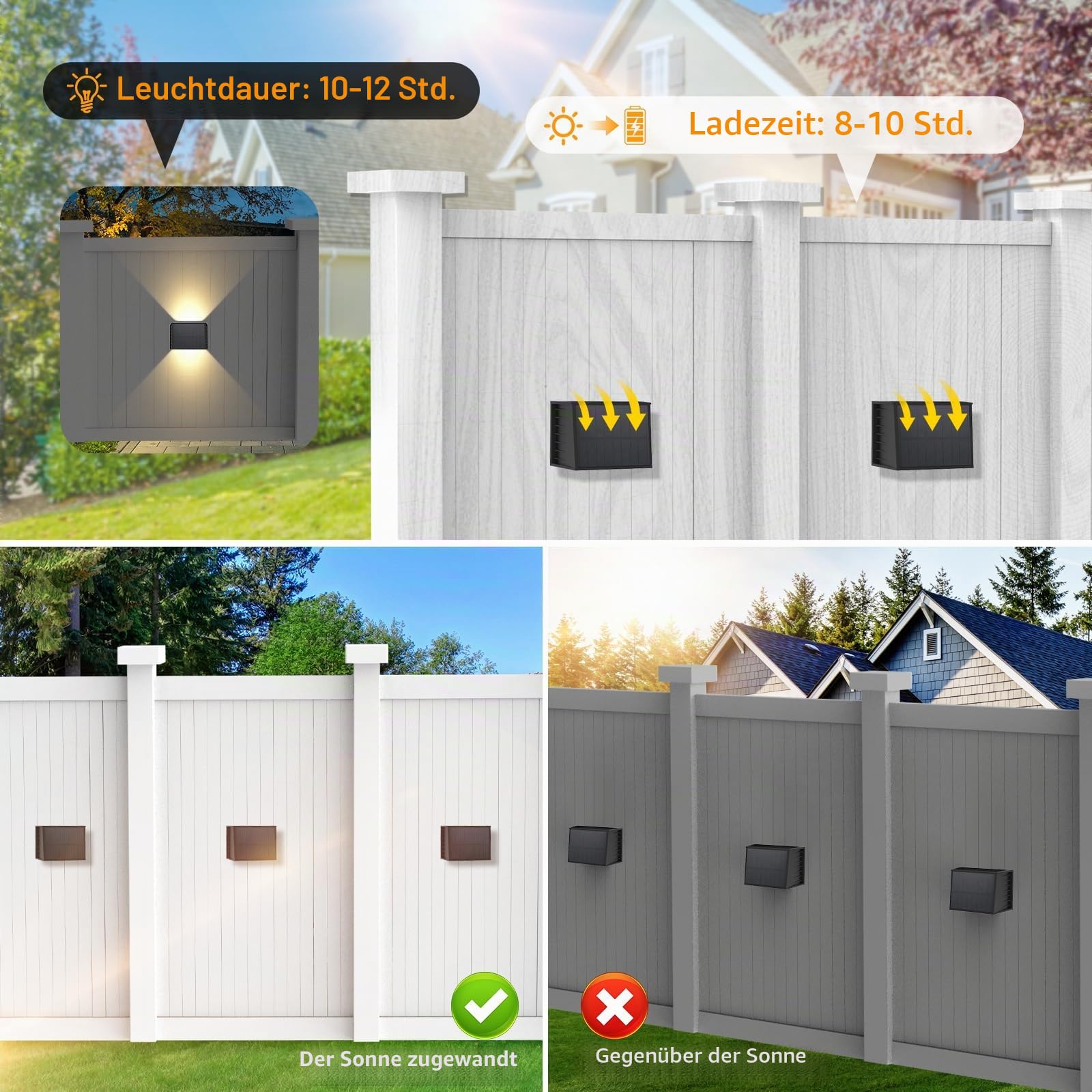 T-SUNUS Solar Wandleuchte Außen, Solar Wandlampe Außen Up and Down einstellbare Lichtstrahler, IP65 Wasserdicht, Außenlampe Wand für Hof Balkon Eingang Deck Treppen 8 Stück 3000K