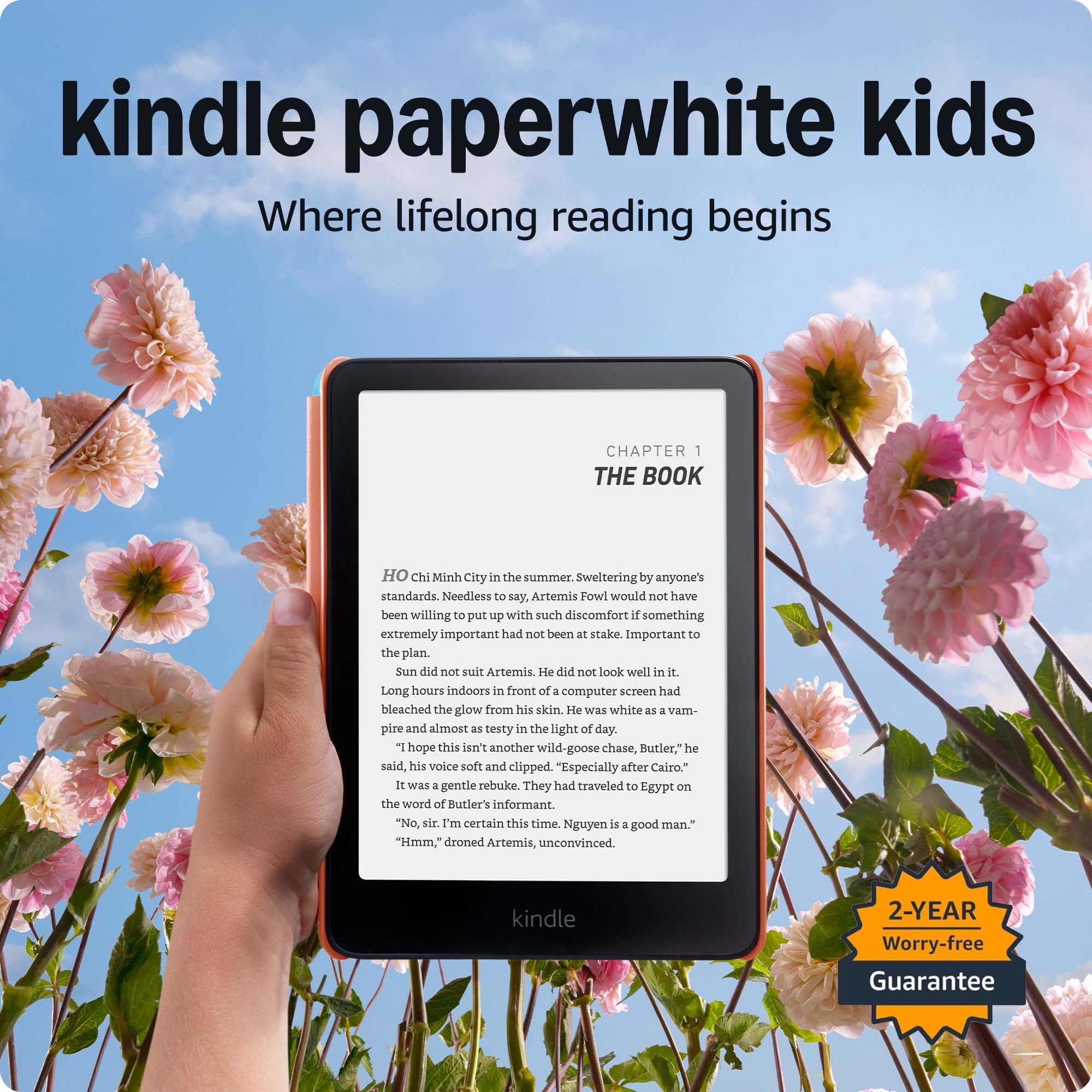 Kindle Paperwhite Kids 16GB (newest model) – larger 7" glare-free display – Kids read an average of 1+ hour per day with Kindle – Starfish