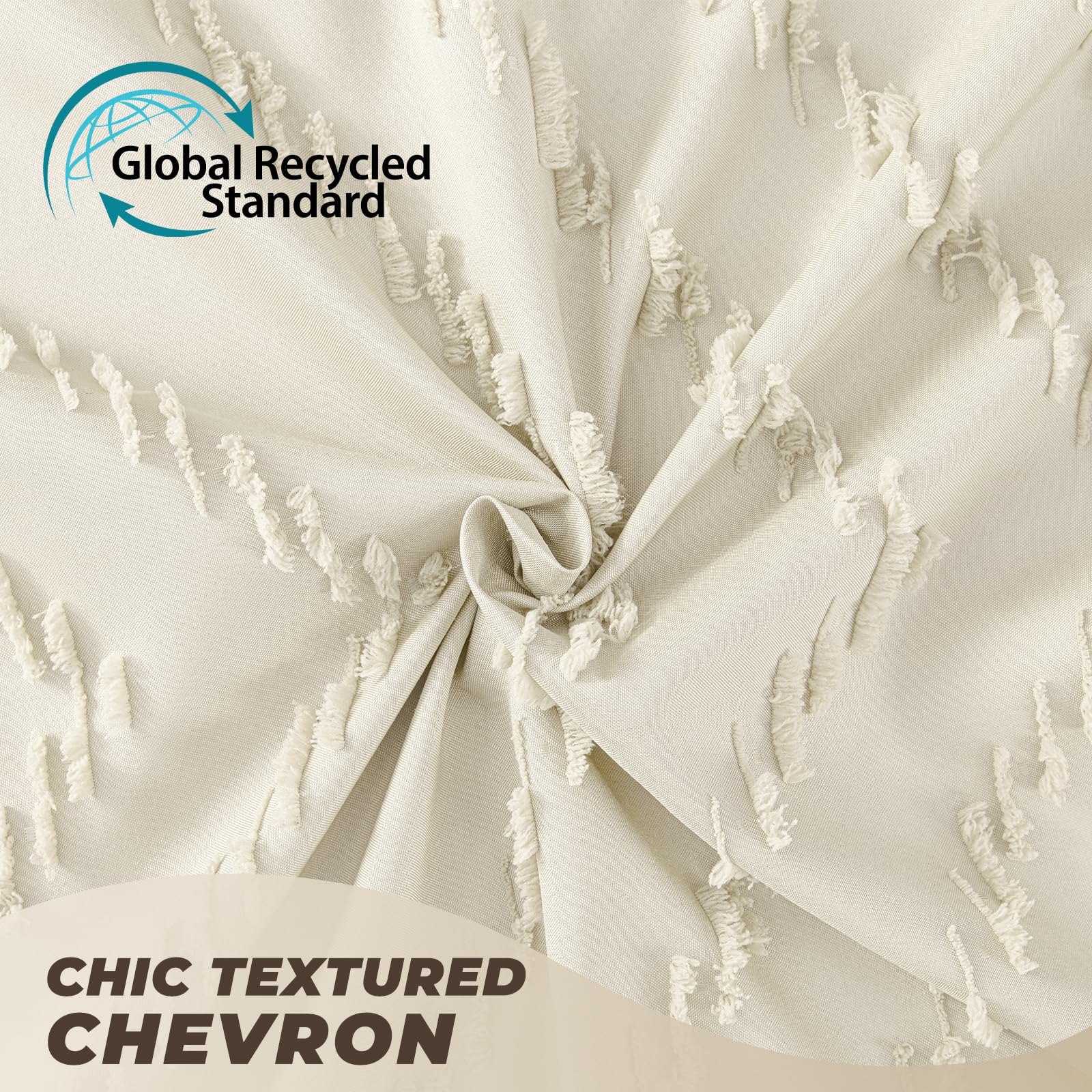 Rideau de douche de style bohème rustique en tissu touffeté à chevrons texturés, rideau minimalistes pour salle de bain, 1,83 x 2,4 m, crème