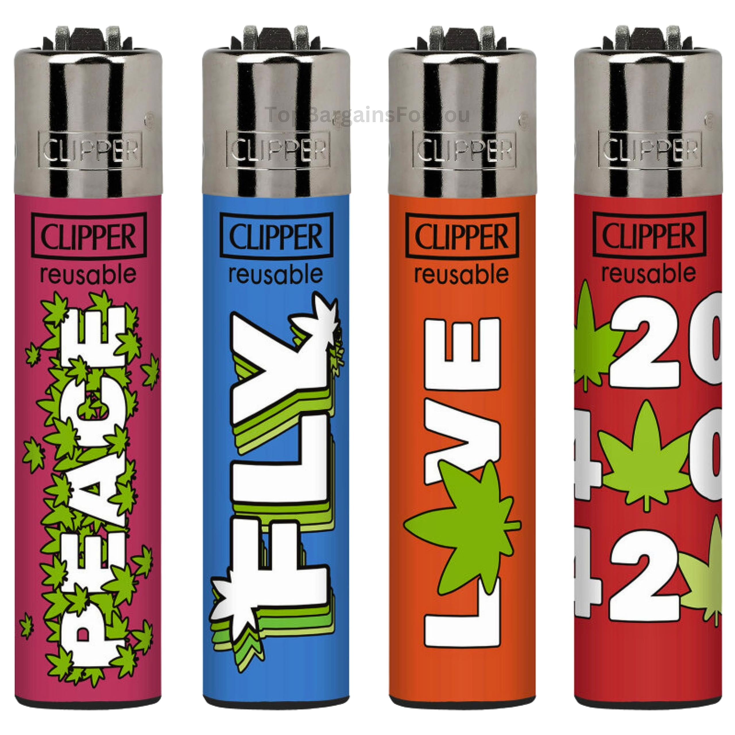 Zactly Mulricolour - 4 X Clipper Lighter Set Gas Refillable Windproof Lighters Standarad Size Replaceable Flint Rare Limited Edition (Mush Words)