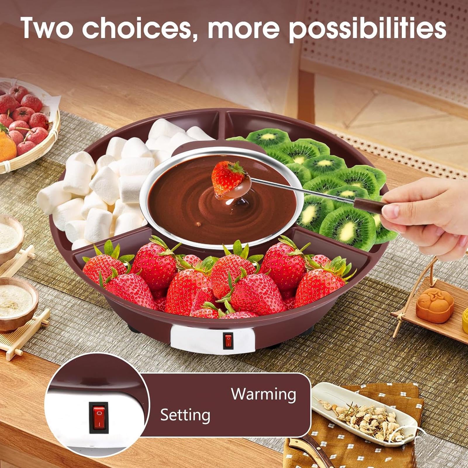 Set Di Pentole Per Fonduta Di Cioccolato, Pentola Per Fonduta Di Cioccolato Elettrico In Acciaio Inossidabile Per Uso Alimentare Per Immergere Pioviggina Decorare Fragole (273x273x78mm)