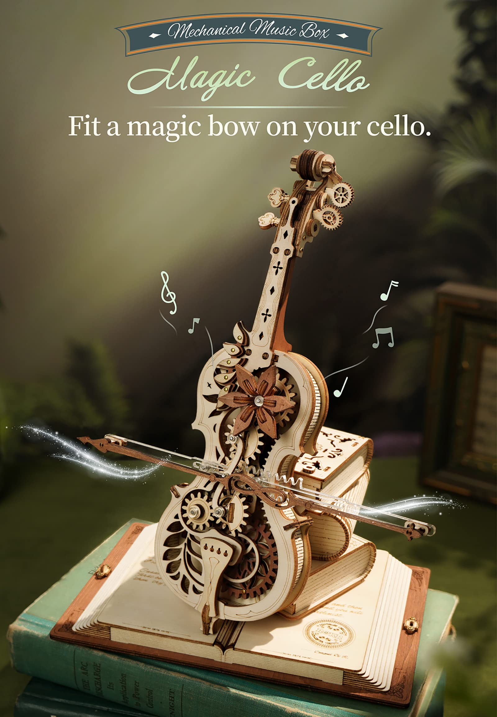 3D-Holzpuzzle, Mechanische Spieluhr Für Magisches Cello, Beweglicher Bogen, Der Die Echte Leistung des Cellos Simuliert, Interessantes Kreatives Spielzeug