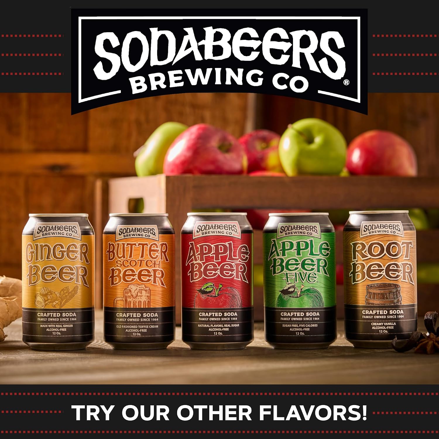 Apple Beer | SodaBeers Brewing Co | Alcohol-Free, Gluten-Free Crafted Soda Made With Natural Apple Flavors and Real Sugar, Refreshing Fruit Beverages (12 Cans)