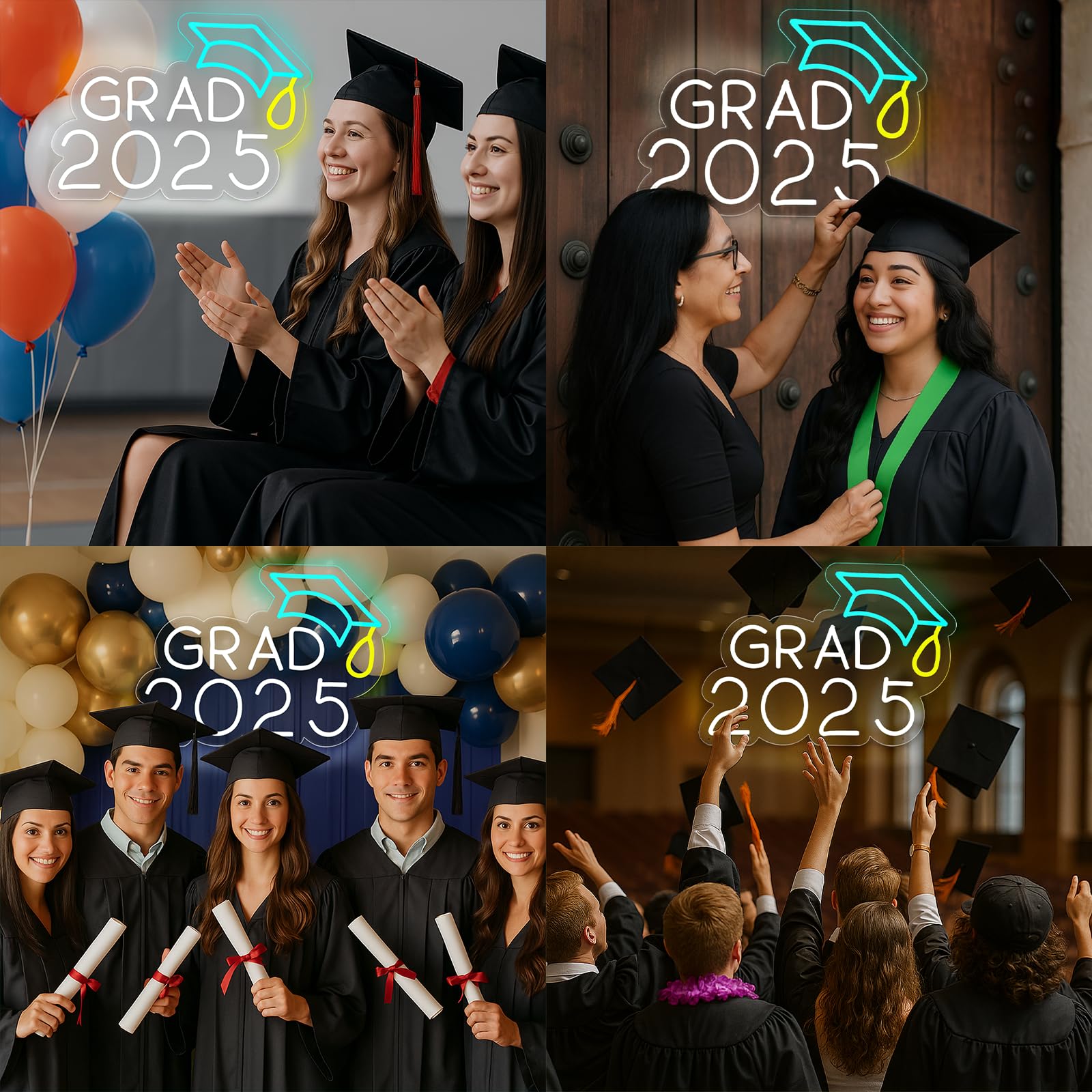 Congrats Grad Neon Sign with Cap, Graduation Decoration Class Of 2025, Congratulations LED Light Up Sign for Backdrop, Dimmable USB Powered with Switch, Graduation Season Party Backdrop Decor Gifts