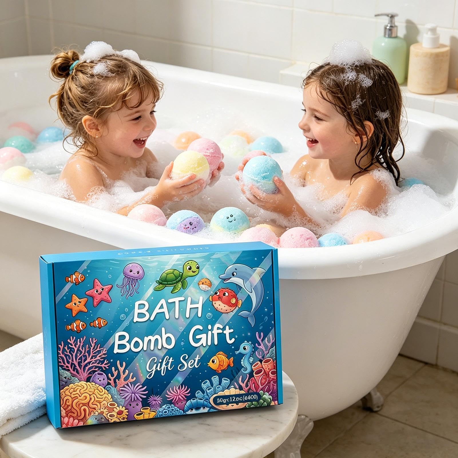 Bolle da Bagno con 12 Bombe Da Bagno Sicure Con A Bolle E | Set di Palline per Vasca da Bambino per Bambini Bambine Famiglia Giardino Piscina Casa Giochi