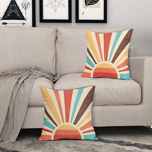 Miniatura 10 de Sweetshow Juego de 2 fundas de almohada lumbares de estilo bohemio de 12 x 20 pulgadas, estilo retro de los años 70, estilo bohemio colorido
