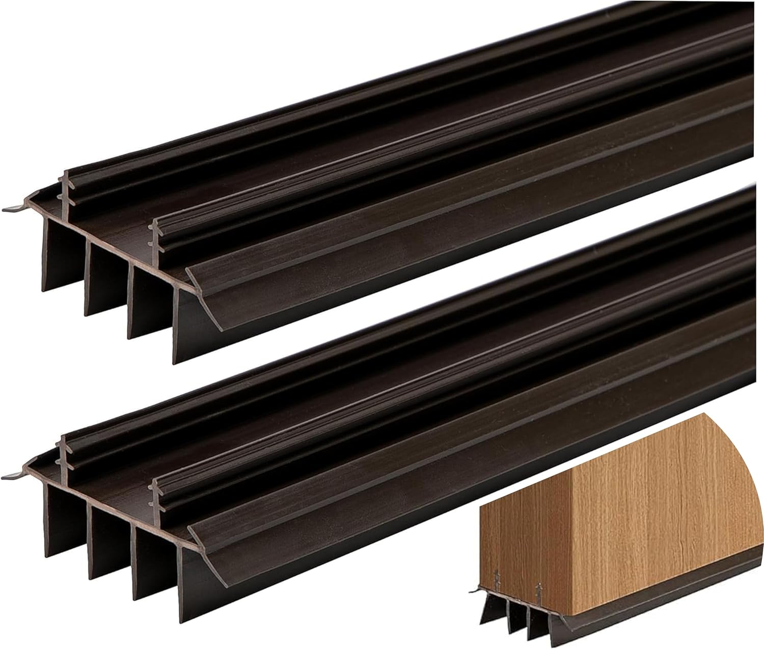 [2 Pack] 36 Inch Exterior Door Sweep with Vinyl Fins – Under Door Weather Stripping Seal for Exterior Doors with Kerf Track | Bottom Door Seal Strip | Draft Stopper & Rodent Proof (Brown)