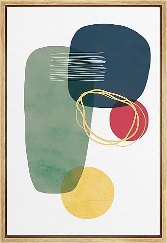 SIGNFORD Lienzo enmarcado para pared, líneas y círculos verdes, azules, rojos, amarillos y dorados, formas geométricas, ilustraciones, minimalismo, disponible en Yaxa Peru