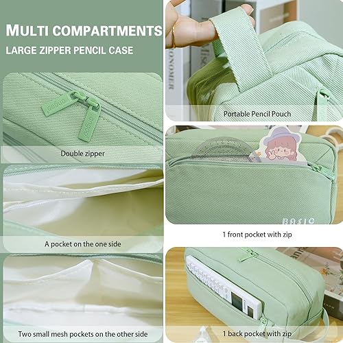 Vista 28 de Estuche para lápices de gran capacidad, 3 compartimentos, estuche portátil con cremallera, bolsa estética para lápices, escuela, oficina, escuela