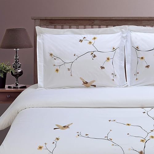 Miniatura 2 de SUPERIOR Juego de funda de edredón floral bordado de flores, algodón de fibra larga, tamaño KingCal King