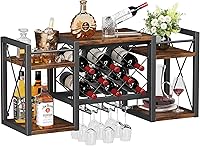 Vista 1 de Wall Mounted Wine Rack with Glass Holder, Wood-Metal Retro Bar Shelf, Wine Bottles Display Wall Storage for Kitchen Dining Room Home Bar