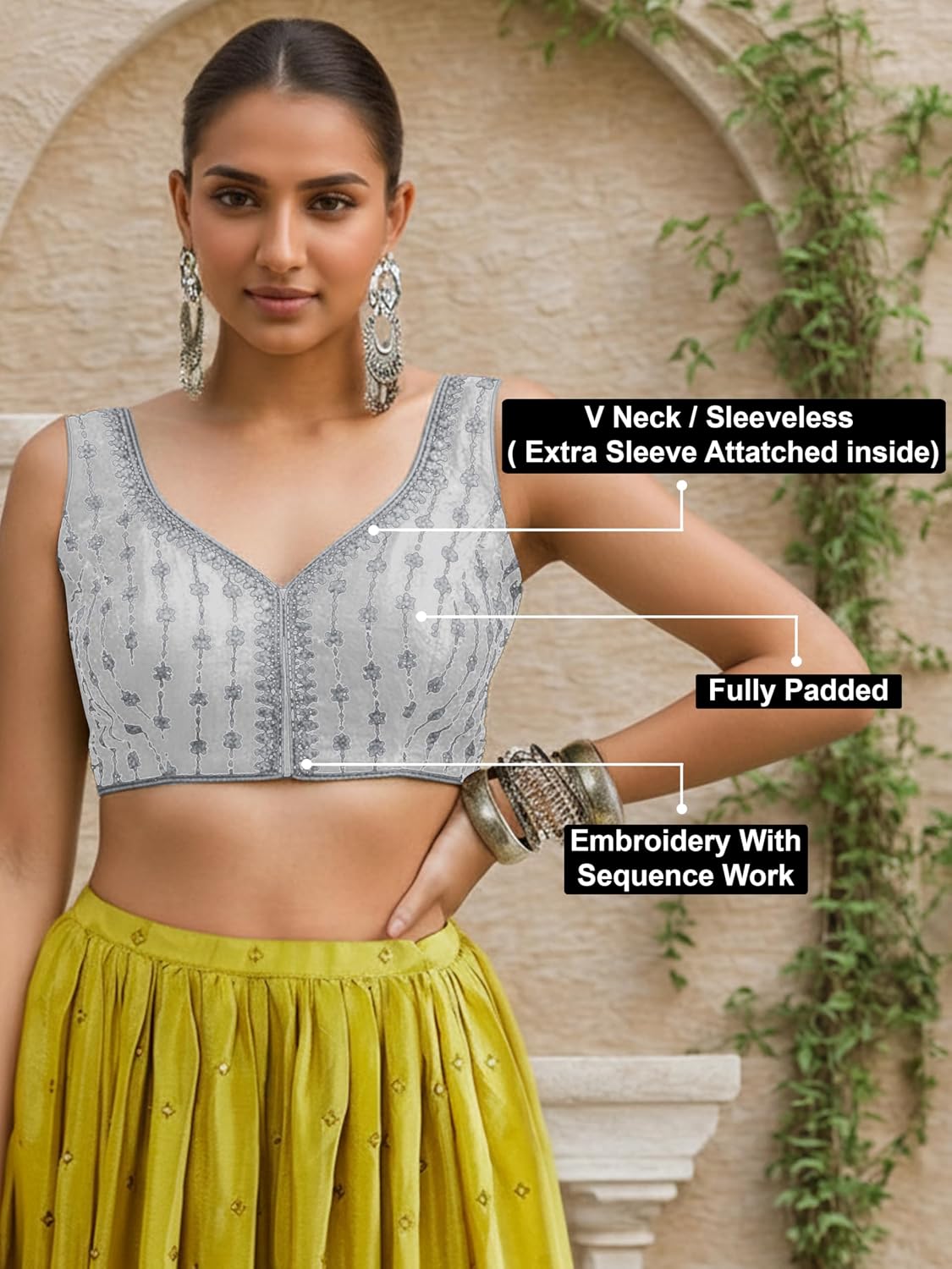 TRENDMALLS Women's Dhupion Silk Embroidery Sequence Work Blouse Choli Stylish Blouse Ready to Wear
