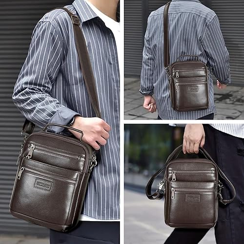 Miniatura 2 de Polare - Bolso de mensajero de cuero italiano de grano completo, estilo vintage, bolso cruzado al hombro, estilo casual, bolso de negocios para