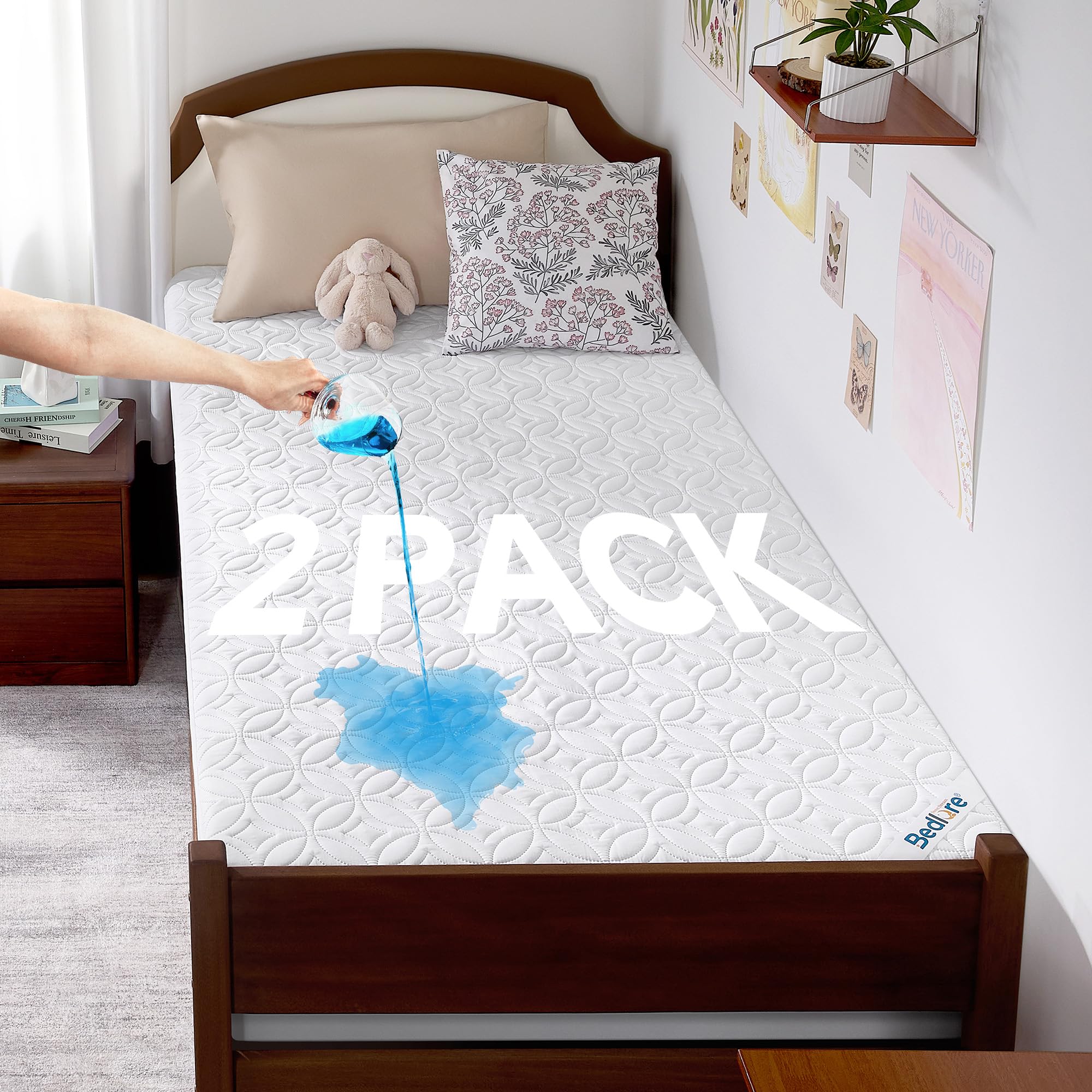 Photo 1 of 2 Pack Waterproof Mattress Protector Twin XL, Deep Pocket, for College Dorm