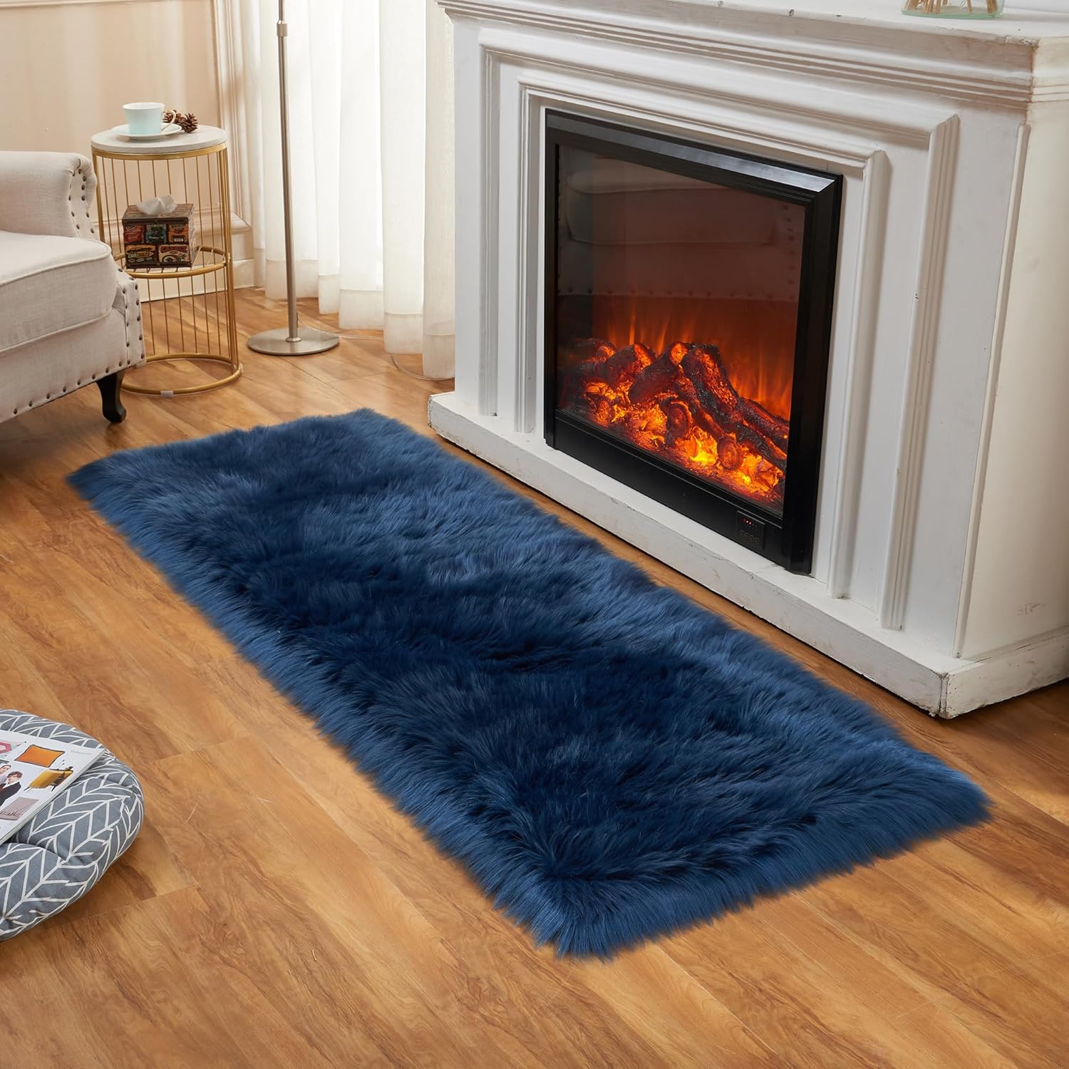 EasyJoy Ultra Soft Fluffy Rugs Faux Fur Rug Chair Cover Seat Pad Fuzzy Area Rug (Dark Blue, 2x6 ft Rectangle)