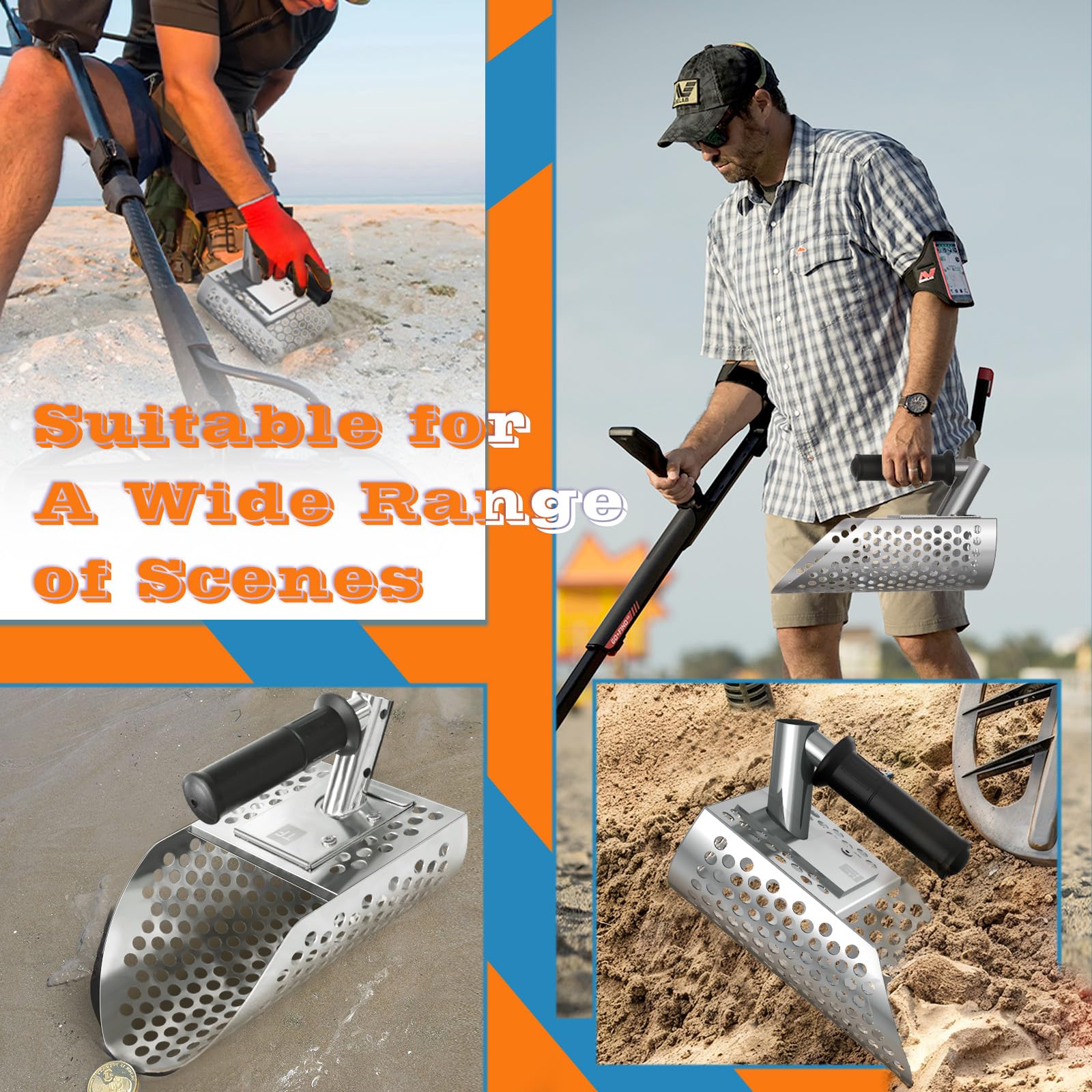 Pelle à sable métal detector, tamis de plage, outils inox détection métaux, pelle creuse, tamis rapide, chasse trésor, accessoires détecteur