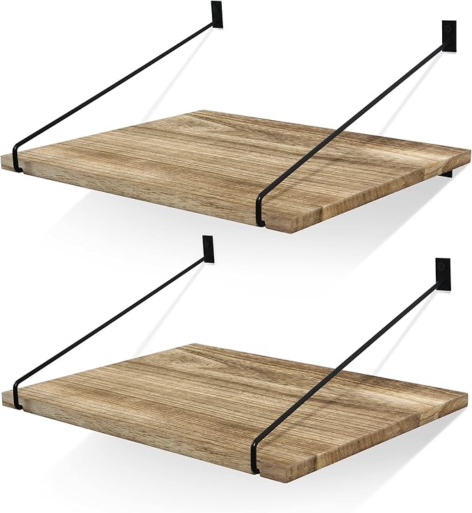 Petrala Wall Shelf Wooden Wide Floating Shelf Set of 2 Hanging Shelves