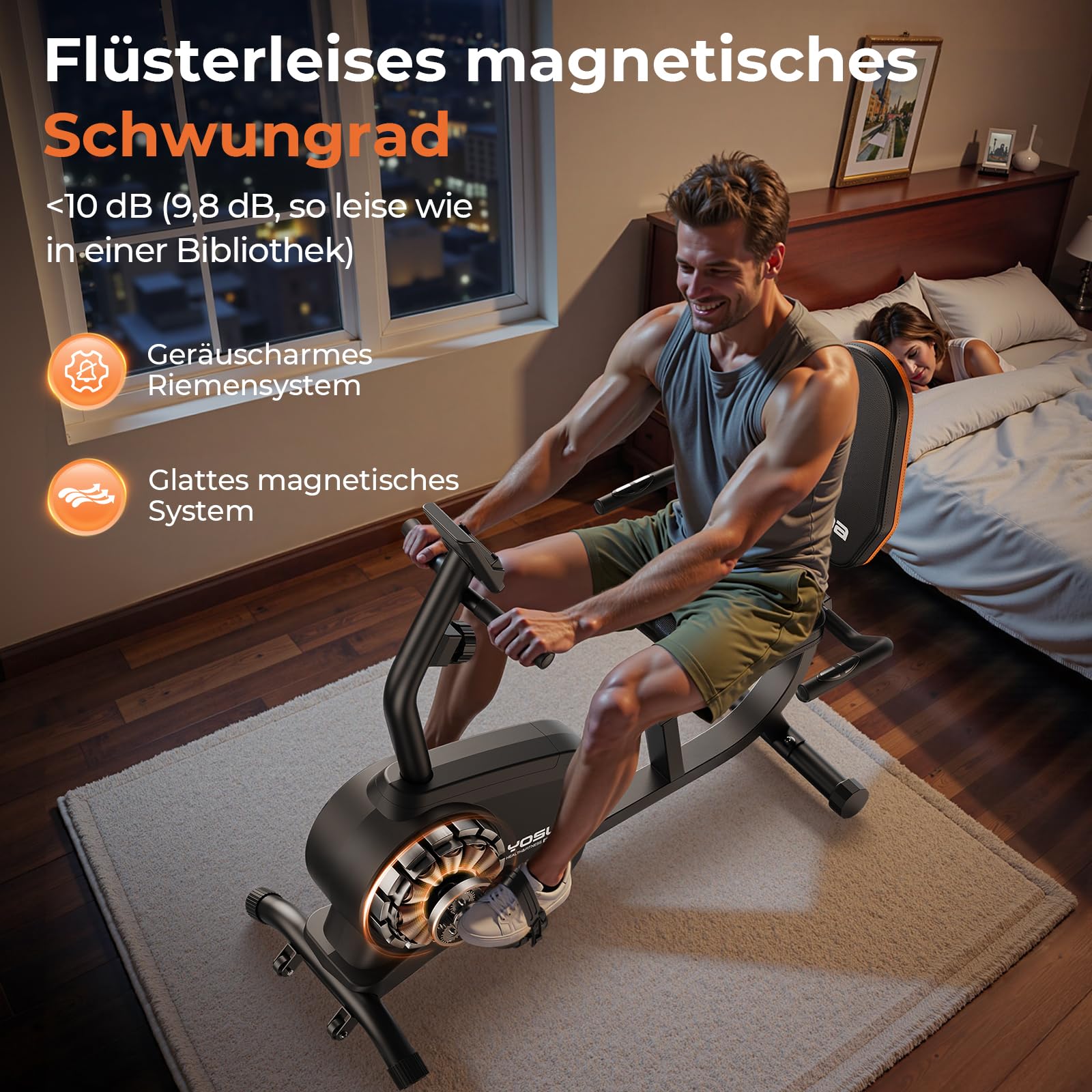 YOSUDA Liegeergometer Testsieger, 16 Widerstufen, Magnetbremse, Leise Liegerad Heimtrainer, verstellbarer Sitz, einfache Montage, LCD-Display und Pulssensoren, 160kg, Heimtrainer Fahrrad für Zuhause